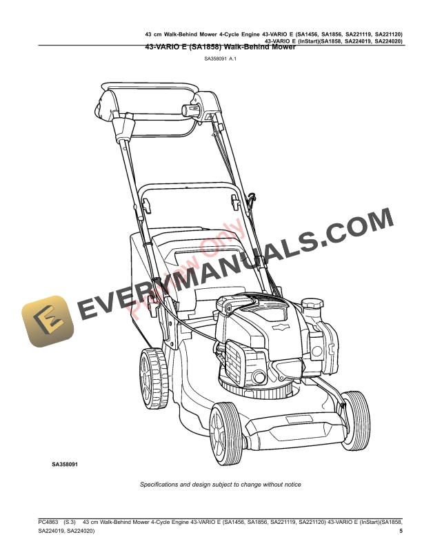 John Deere 43 cm Walk-Behind Mower 4-Cycle Engine 43 Parts Catalog PC4863 08MAY20-5