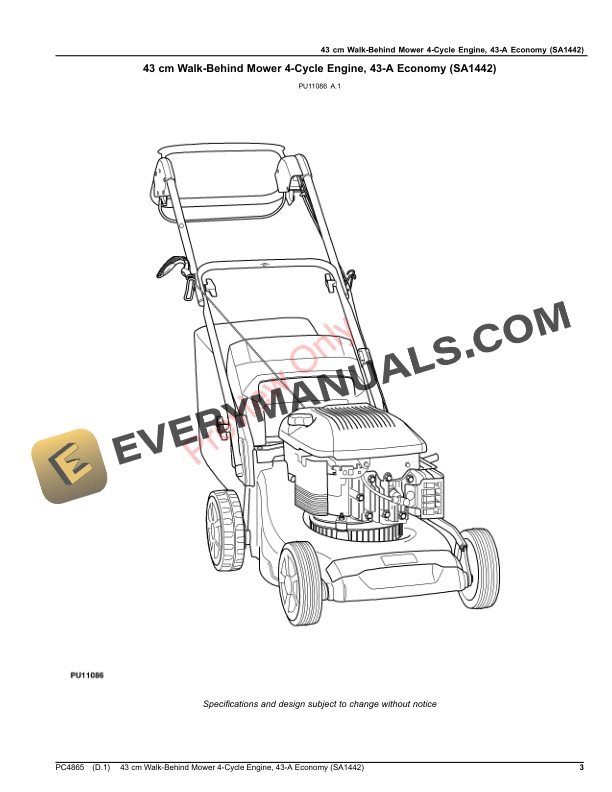 John Deere 43 cm Walk-Behind Mower 4-Cycle Engine, 43 Parts Catalog PC4865 29NOV16 4 John Deere 43 cm Walk-Behind Mower 4-Cycle Engine, 43 Parts Catalog PC4865 29NOV16-3