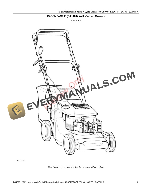 John Deere 43 cm Walk-Behind Mower 4-Cycle Engine 43 Parts Catalog PC4869 14OCT20-3