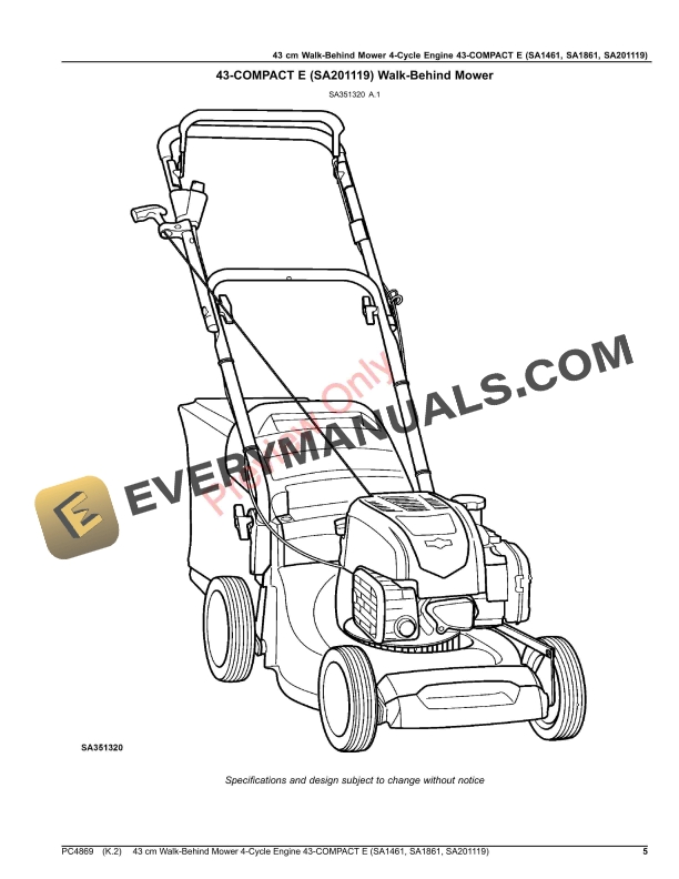 John Deere 43 cm Walk-Behind Mower 4-Cycle Engine 43 Parts Catalog PC4869 14OCT20-5