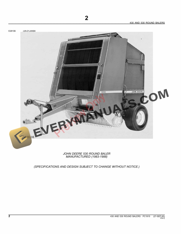 John Deere 430, 530 Round Balers Parts Catalog PC1915 09MAY11-4