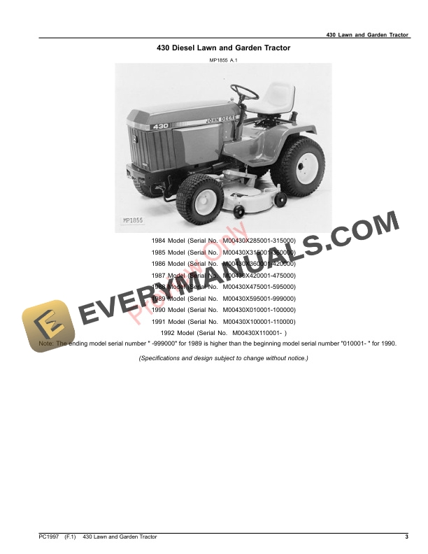 John Deere 430 LAWN AND GARDEN TRACTOR Parts Catalog PC1997 06SEP22-3