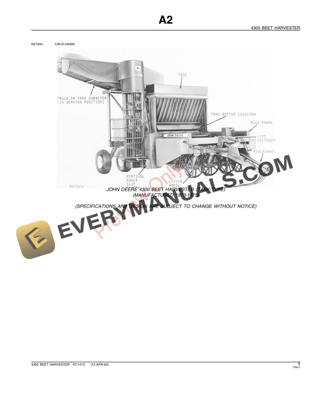 John Deere 4300 Beet Harvester Parts Catalog PC1413 01JAN90-3