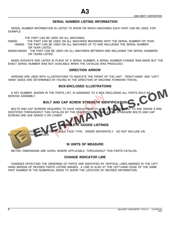 John Deere 4300 Beet Harvester Parts Catalog PC1413 01JAN90-4