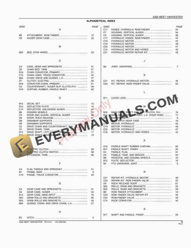 John Deere 4300 Beet Harvester Parts Catalog PC1413 01JAN90-5