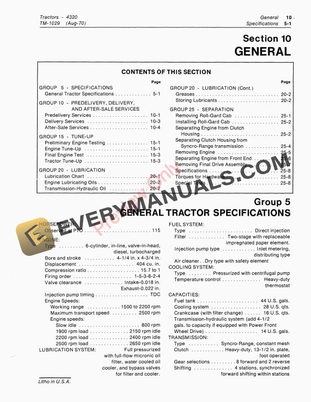 John Deere 4320 Row Crop Tractor Technical Manual TM1029 01DEC74 5