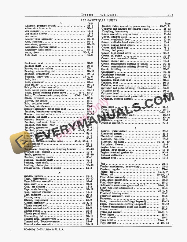 John Deere 435 Diesel Tractor Parts Catalog PC642 01OCT63-5