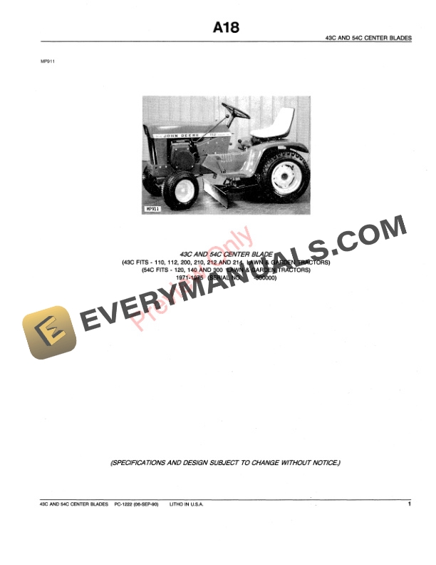 John Deere 43C and 54C Center Blades Parts Catalog PC1222 07SEP90-3