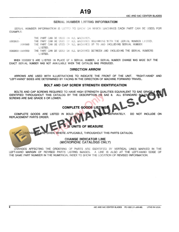 John Deere 43C and 54C Center Blades Parts Catalog PC1222 07SEP90-4