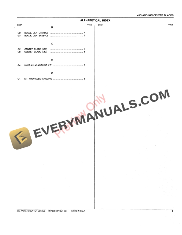 John Deere 43C and 54C Center Blades Parts Catalog PC1222 07SEP90-5