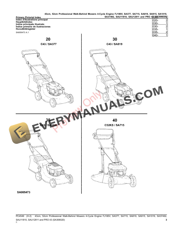 John Deere 43cm, 52cm Professional Walk-Behind Mowers 4 Parts Catalog PC4549 21MAR23-3
