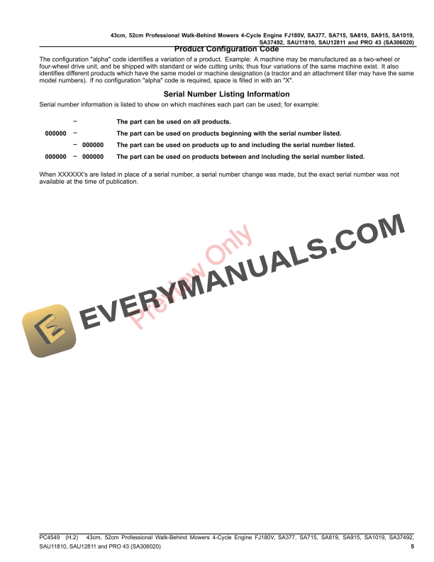 John Deere 43cm, 52cm Professional Walk-Behind Mowers 4 Parts Catalog PC4549 21MAR23-5