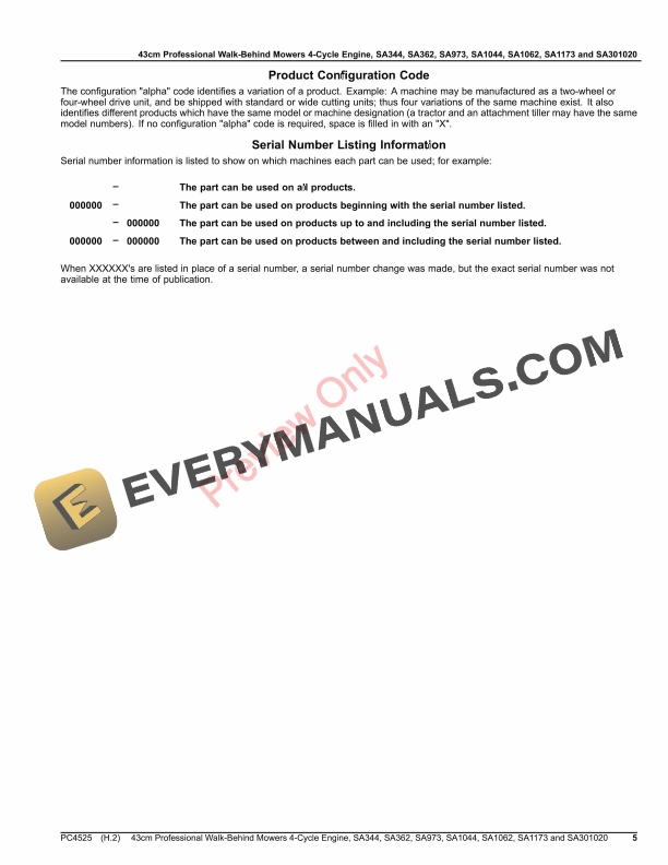 John Deere 43cm Professional Walk-Behind Mowers 4 Parts Catalog PC4525 14OCT20 6 John Deere 43cm Professional Walk-Behind Mowers 4 Parts Catalog PC4525 14OCT20-5