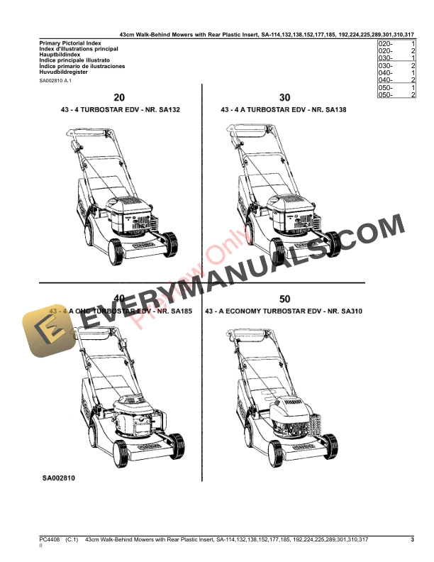 John Deere 43cm Walk-Behind Mowers 4-Cycle Engine with Rear Plastic Insert, SA Parts Catalog PC4408 03OCT16-3