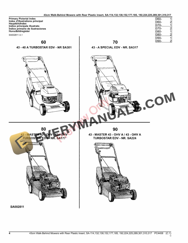 John Deere 43cm Walk-Behind Mowers 4-Cycle Engine with Rear Plastic Insert, SA Parts Catalog PC4408 03OCT16-4