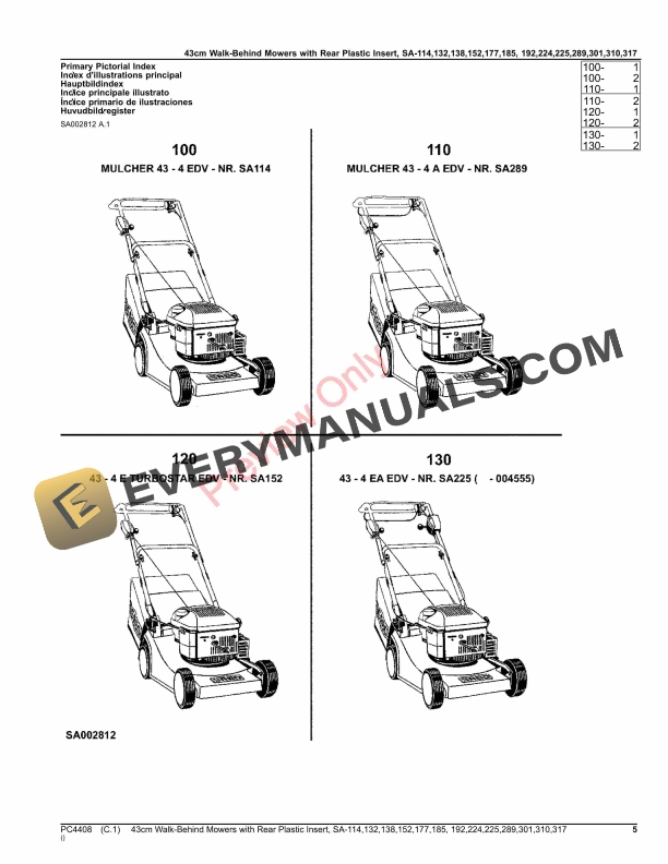 John Deere 43cm Walk-Behind Mowers 4-Cycle Engine with Rear Plastic Insert, SA Parts Catalog PC4408 03OCT16-5