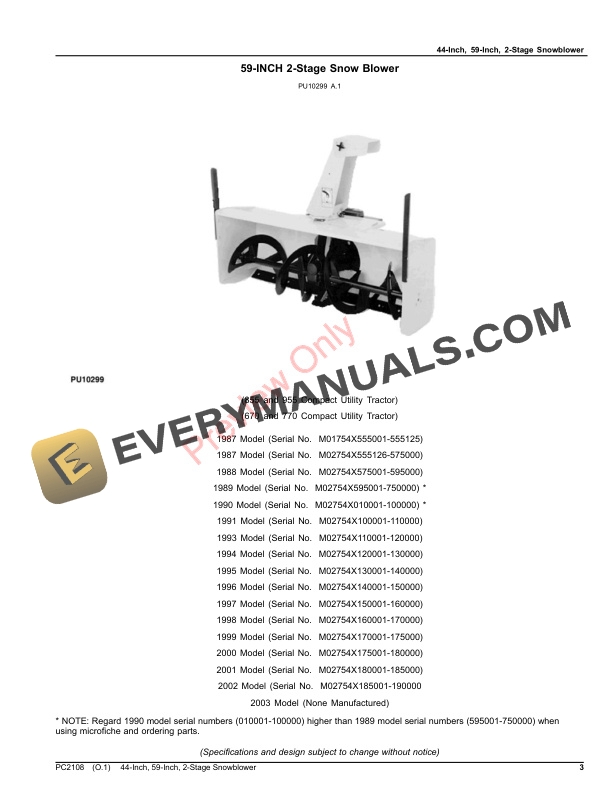 John Deere 44-Inch, 59-Inch, 2-Stage Snowblower Parts Catalog PC2108 31MAY23-3