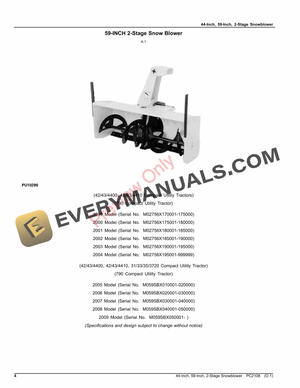 John Deere 44-Inch, 59-Inch, 2-Stage Snowblower Parts Catalog PC2108 31MAY23-4