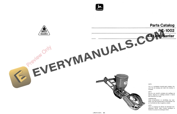 John Deere 44 Unit Planter Parts Catalog PC1002 01JAN70-1