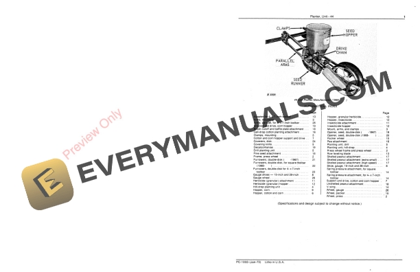 John Deere 44 Unit Planter Parts Catalog PC1002 01JAN70 3