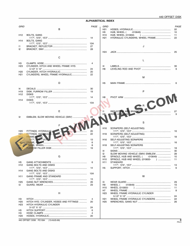John Deere 440 Offset Disk Parts Catalog PC1594 13AUG99-5