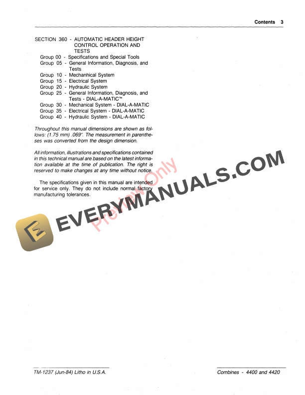 John Deere 4400 4420 Combines Technical Manual TM1237 01JUN84 5