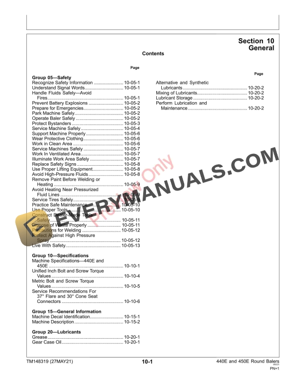 John Deere 440E and 450E Round Balers Technical Manual TM148319 27MAY21 5