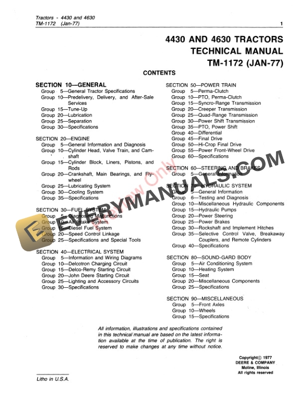 John Deere 4430 033109 and 4630 011717 Row Crop Tractors Technical Manual TM1172 01JAN77 3
