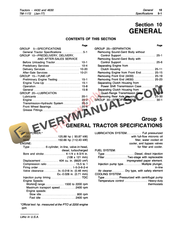 John Deere 4430 033109 and 4630 011717 Row Crop Tractors Technical Manual TM1172 01JAN77 5