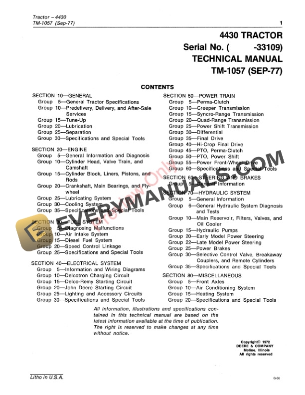 John Deere 4430 Row Crop Tractor Technical Manual TM1057 01NOV88 3