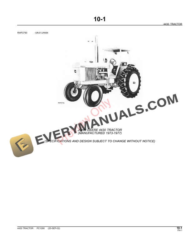 John Deere 4430 Tractor Parts Catalog PC1295 11MAY11-3