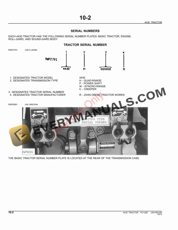 John Deere 4430 Tractor Parts Catalog PC1295 11MAY11-4