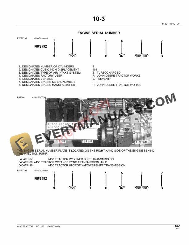 John Deere 4430 Tractor Parts Catalog PC1295 11MAY11-5