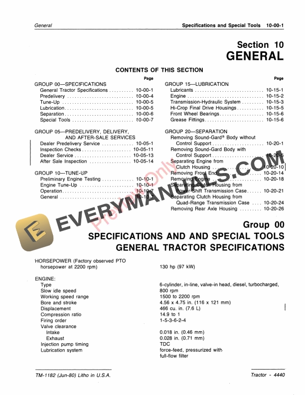 John Deere 4440 ROW CROP TRACTOR Technical Manual TM1182 01SEP77 5