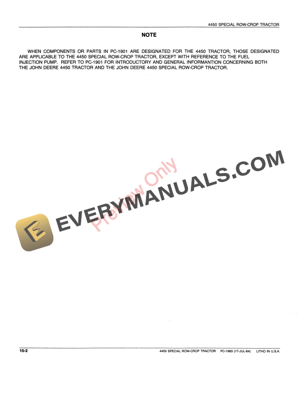 John Deere 4450 Tractor – Fuel Injection Pump Parts Catalog PC1983 17JUL84-4