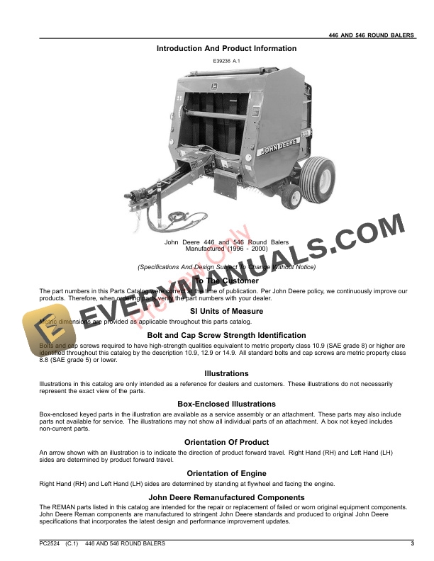 John Deere 446 AND 546 ROUND BALERS Parts Catalog PC2524 26MAR23-3