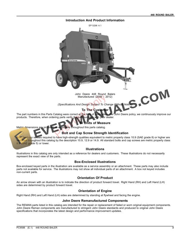 John Deere 448 ROUND BALER Parts Catalog PC9588 24OCT23-3