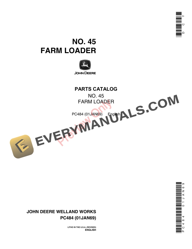 John Deere 45 Farm Loader Parts Catalog PC484 01JAN69 1 John Deere 45 Farm Loader Parts Catalog PC484 01JAN69-1