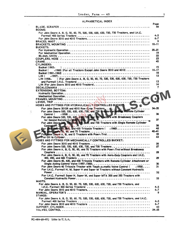 John Deere 45 Farm Loader Parts Catalog PC484 01JAN69-3