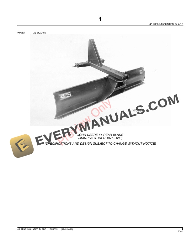 John Deere 45 Rear Blade Parts Catalog PC1535 01JUN11-3