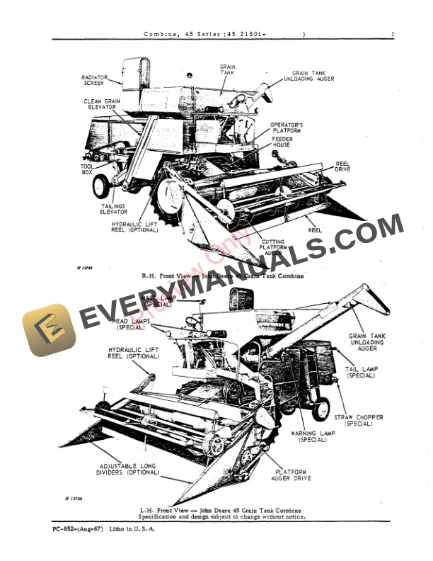 John Deere 45 Series Combine (021501-) Parts Catalog PC652 01FEB69-3