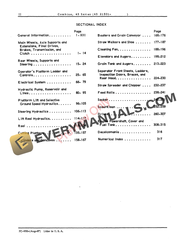 John Deere 45 Series Combine (021501-) Parts Catalog PC652 01FEB69-4