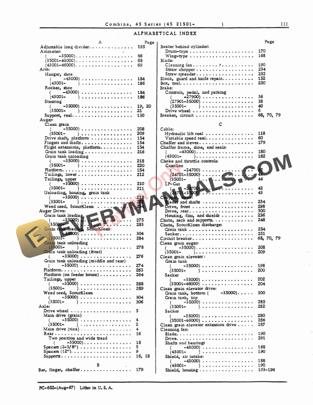 John Deere 45 Series Combine (021501-) Parts Catalog PC652 01FEB69-5