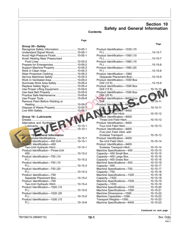 John Deere 450 455 750 1520 1530 1535 1560 1590 and 9400 Grain Drills Technical Manual TM159219 06MAY15 5