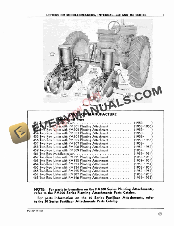 John Deere 450, 460 Series Listers or Middlebreakers - Integral Parts Catalog PC354 01JUN59 6 John Deere 450, 460 Series Listers or Middlebreakers – Integral Parts Catalog PC354 01JUN59-5