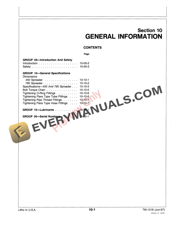 John Deere 450 780 Hydra Push Manure Spreaders Technical Manual TM1318 01JUN87 5