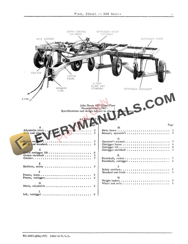 John Deere 450 Series Chisel Plow Parts Catalog PC1083 01MAY67 3