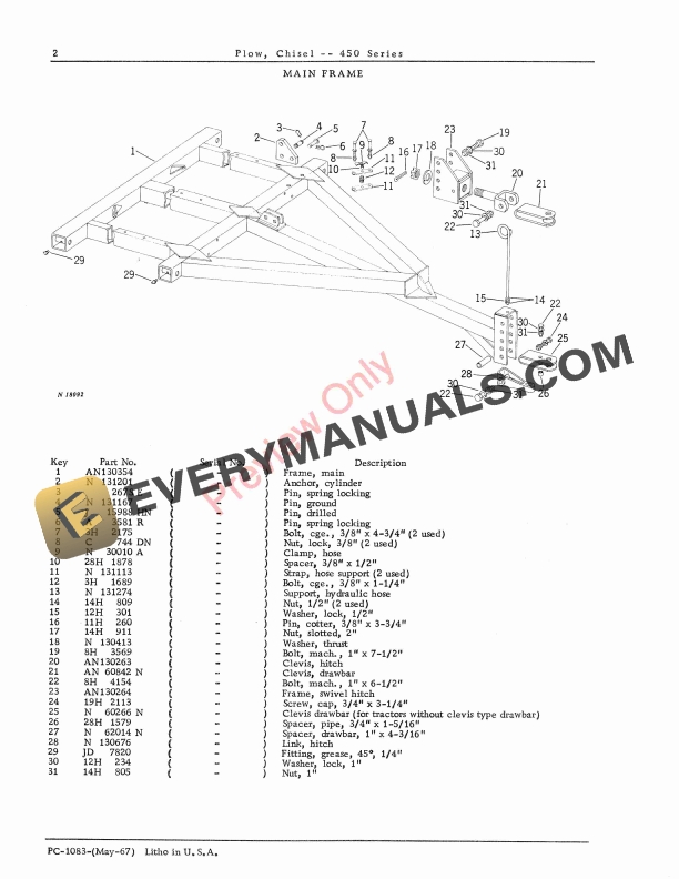John Deere 450 Series Chisel Plow Parts Catalog PC1083 01MAY67 4
