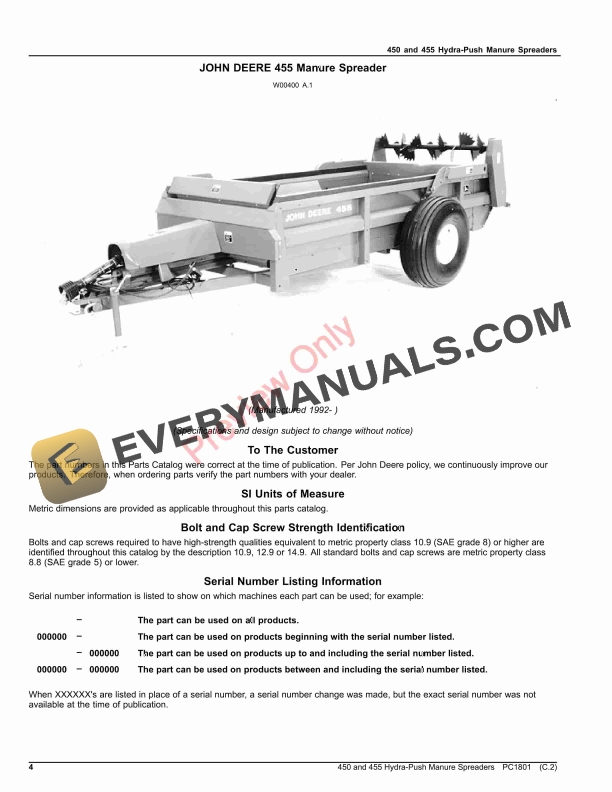 John Deere 450 and 455 Hydra-Push Manure Spreaders Parts Catalog PC1801 28DEC18-4