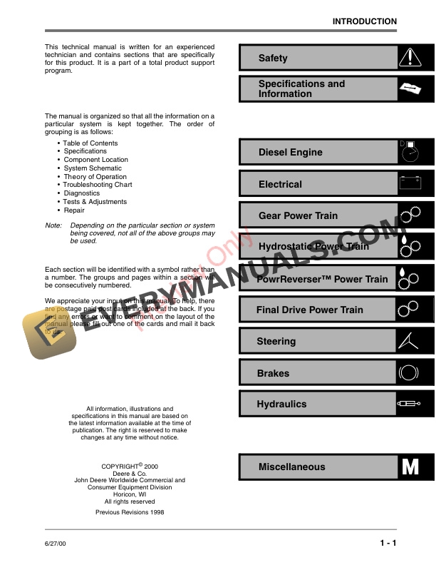 John Deere 4500 4600 and 4700 Compact Utility Tractors Technical Manual TM1679 27JUN00 3